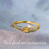 小方块黄水晶戒指小众设计轻奢高级感简约精致开口戒C128