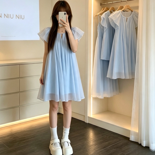 夏季孕妇小飞袖遮肚显瘦连衣裙