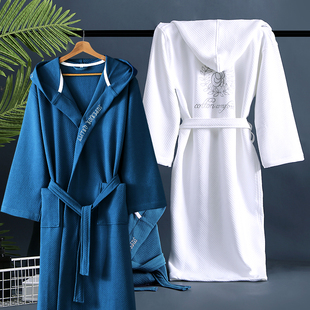 五星级酒店浴袍男女长款连帽浴衣吸水速干华夫格纯棉情侣款浴衣冬