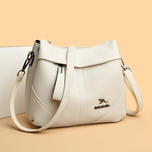 真皮斜挎包女2024新款百搭牛皮通勤中年妈妈包包高级感多层大容量