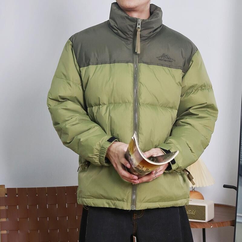 88001-P155 冬季男士白鸭绒羽绒服雪山刺绣拼接撞色羽绒外套图片