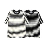 T016-P35纯棉克重250学院风黑白条纹短袖T恤男女情侣百搭t恤，男装T恤，电商C309A