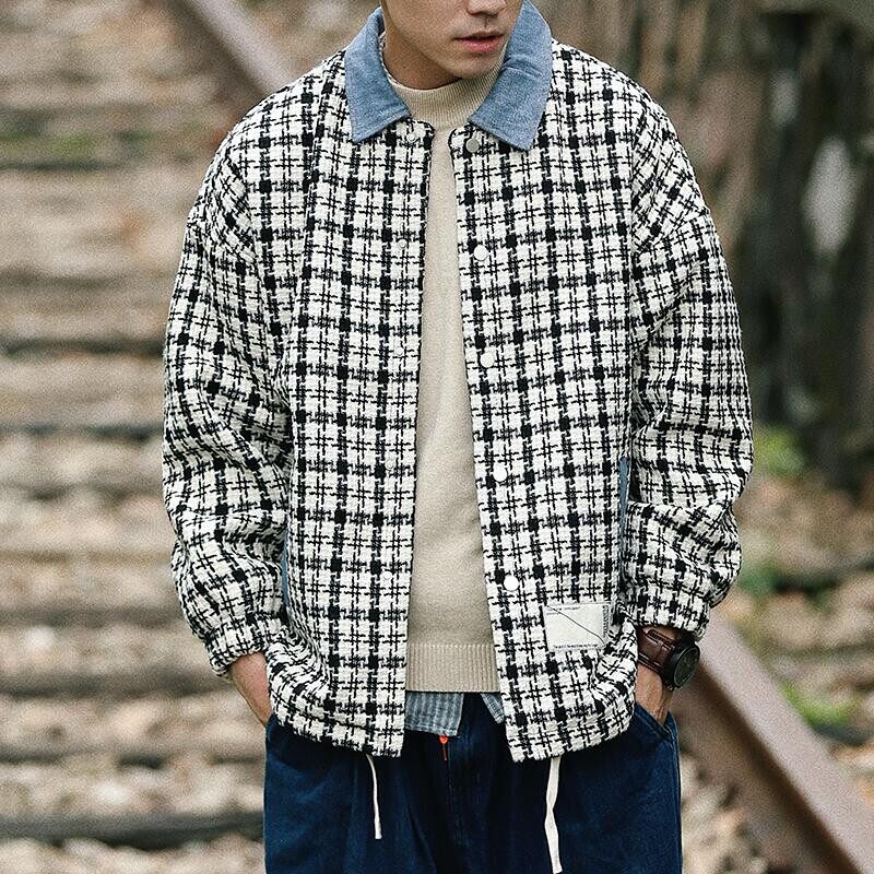 MY2166-P80冬季新款男士日系格子棉衣外套加棉潮牌棉服外套,男装棉衣,电商C309A
