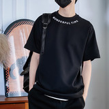 T6116-P5281%棉19%锦纶夏季痞帅领口字母刺绣圆领短袖T恤半袖t，男装T恤，电商C309A