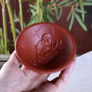暖暖精品茶器 紫砂主人杯 笑口常开弥勒佛 品茗杯碗杯茶杯
