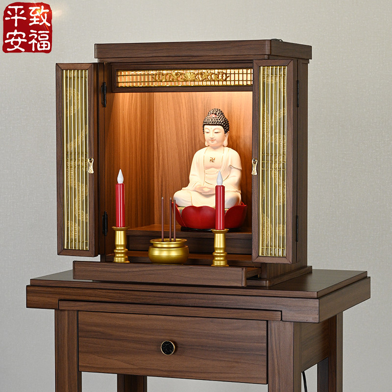 佛龛带门挂壁式佛坛供奉菩萨财神观音神龛供桌供台佛柜吊柜