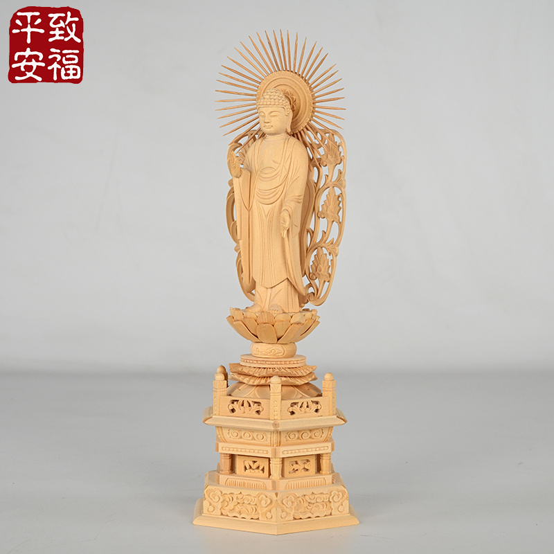 致福平安上海手工雕刻桧木六角台