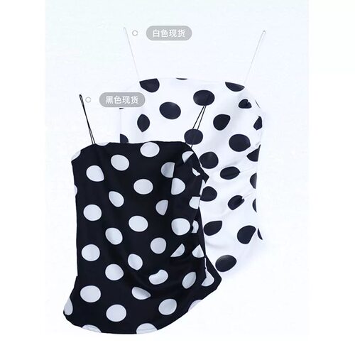 w花花家波点吊带背心港味复古