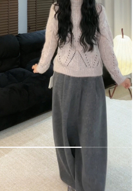 EAR RAE 貌美闪闪 羊驼羊毛银丝大菱格镂空高领长袖宽松针织毛衣