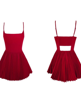 shui-见习学妹-气质复古红垂感褶皱巨难做法式小众ins纯欲连衣裙