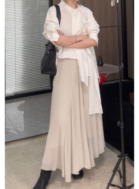 EAR RAE GirlCore薄纱 灵动垂感拼接A字敲大裙摆长款艺术半身纱裙