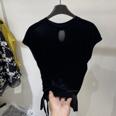 设计感镂空露肩豹纹短袖T恤女