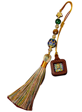 热贡唐卡车挂包挂钥匙扣五爷文殊手绘扎基拉姆唐卡黄财嘎乌盒车挂