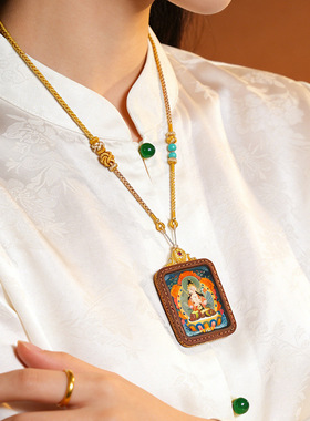 手绘擦擦唐卡五爷黄财扎基拉姆前世今生文创可定图案唐卡挂件吊坠