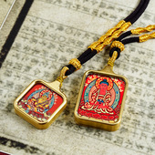 擦擦唐卡新款 藏式 黄财唐卡吊坠手工编织绳钛钢长方形唐卡吊坠项链