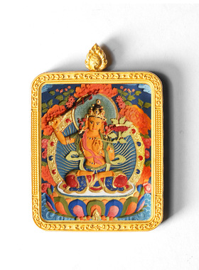 手绘唐卡黄铜八大守护绿度母彩绘上色擦擦唐卡画盒黄财绿度母吊坠