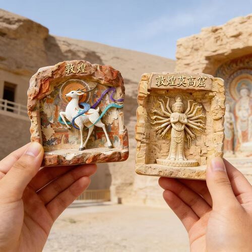文创敦煌莫高窟壁画九色神鹿冰箱贴立体树脂城市旅游纪念品磁吸贴