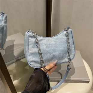 流行牛仔女包2025新款 潮休闲百搭简约大容量单肩腋下包手提小方包