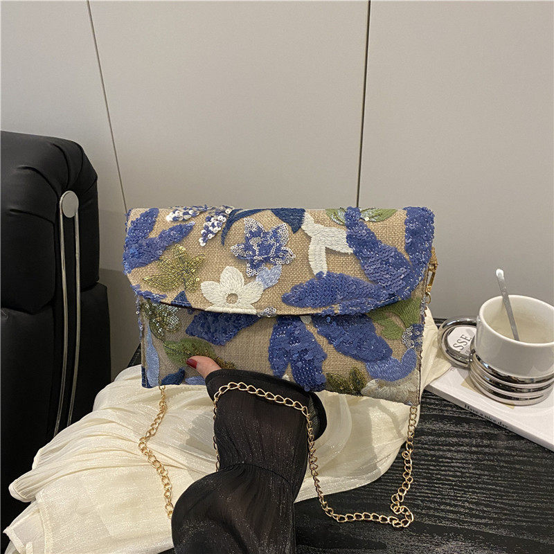 亮片晚宴包包女2025新款刺绣手拿包斜挎包欧美小众包包女士小方包