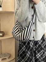 ins striped crossbody bag for women 2024 New style casual single-shoulder bag Versatile tote bag Simple and elegant dumpling bag for girls thumbnail 7