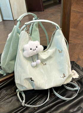 银色双肩包包2025新款潮时尚大容量托特包百搭通勤背包休闲单肩包