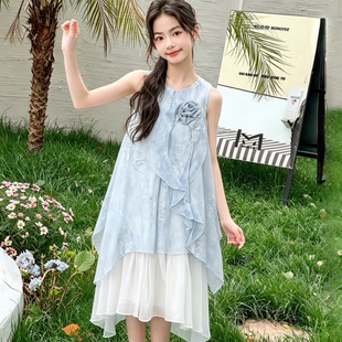 女中大童连衣裙2026新款夏季洋气时髦短袖裙时尚百搭韩系清新套装