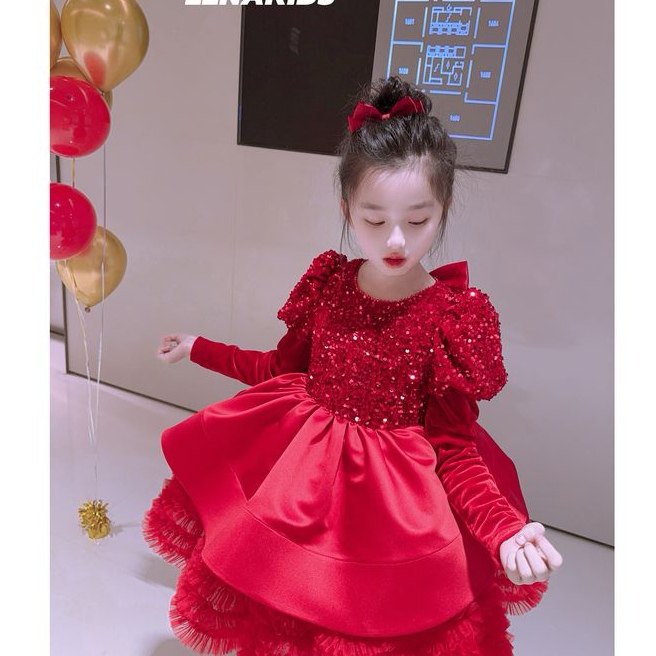 女童高端礼服亮片洋气周岁生日好看主持钢琴演奏演出服红色公主裙,童装/婴儿装/亲子装,儿童礼服,淘宝优惠券,粉丝福利购,淘宝优惠卷