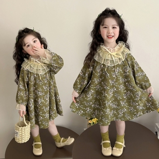 女中小童连衣裙2026新款洋时髦春秋韩系碎花公主裙宝宝春装裙子潮