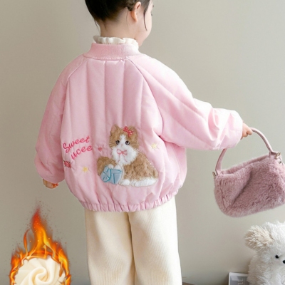 女童外套2025新款洋气时髦加绒加厚冬款棒球服棉服棉衣可爱爆款潮
