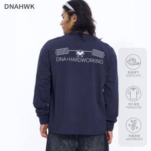 DNAHWK原创手绘健身举重小人长袖T恤男运动健身舒适宽松打底衫 