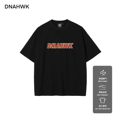 DNAHWK模糊圆领短袖简约基础款重磅纯棉柔软透气夏季T恤上衣男