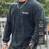 运动训练T恤 水洗做旧复古打底衫 DNAHWK原创美式 重磅宽松圆领长袖