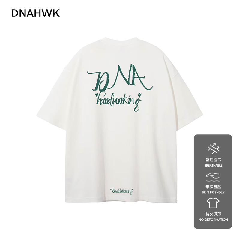 DNAHWK简约基础美式字母百搭宽松短袖纯棉上衣夏日清爽运动T恤