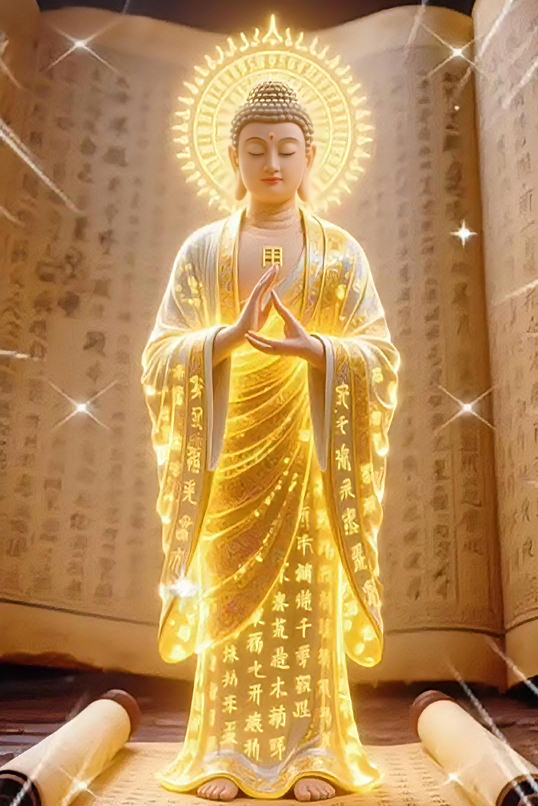 带框钻石画满钻魔方钻手工贴钻绣客厅玄关新款金色如来释迦牟尼佛