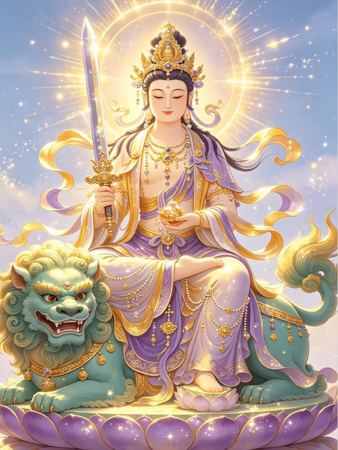 带框钻石画满钻圆钻方钻手工贴钻绣客厅玄关竖版新款佛像文殊菩萨