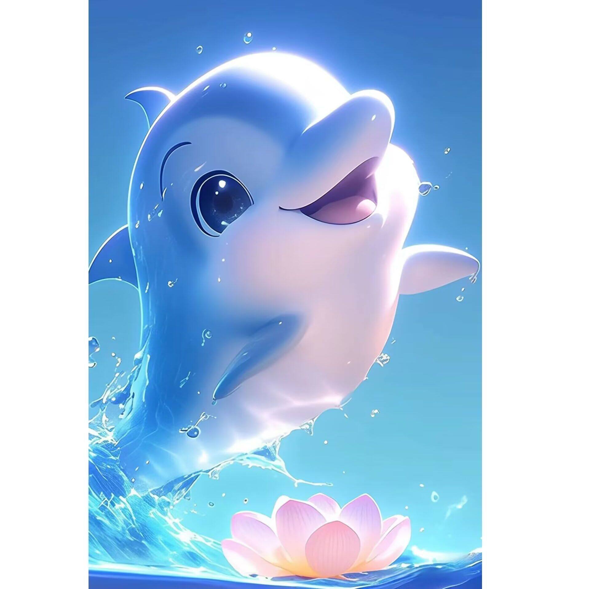 带框钻石画满钻魔方钻手工点贴钻绣客厅卧室竖版可爱动物海豚新款