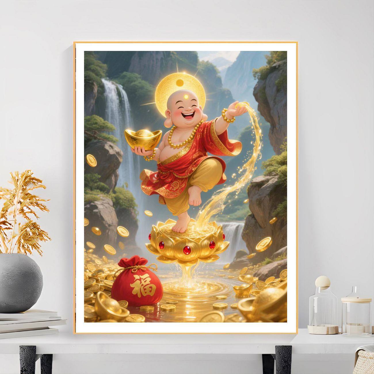 带框钻石画满钻魔方钻手工贴钻绣客厅玄关新款佛像笑口常开弥勒佛