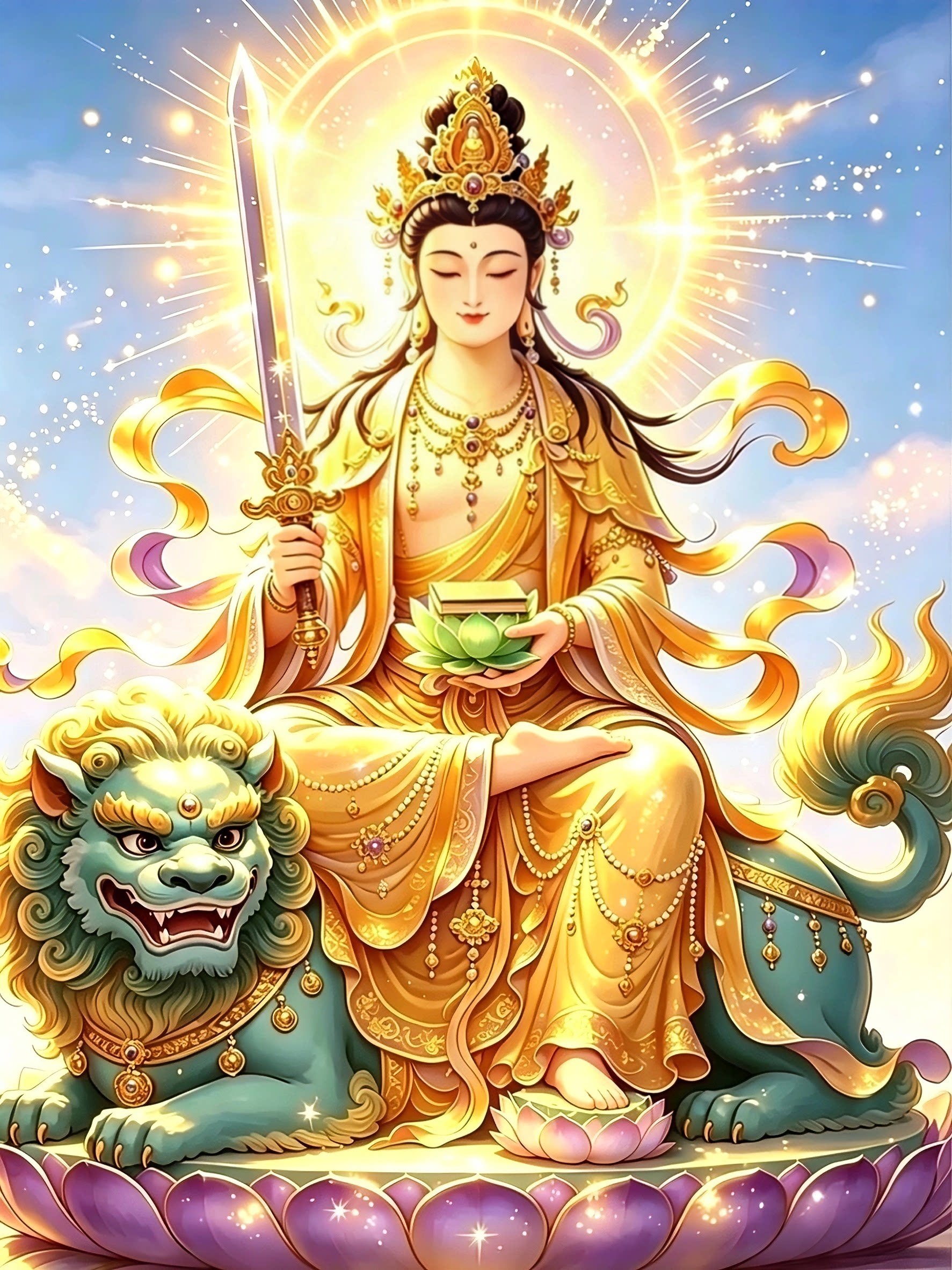 带框钻石画满钻圆钻方钻手工贴钻绣客厅玄关竖版新款佛像文殊菩萨