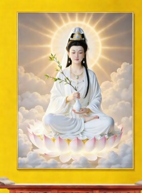 带框钻石画满钻方钻手工贴钻绣客厅玄关新款佛像白衣坐莲观音菩萨