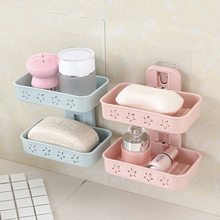 卫生间洗衣皂架创意免打孔 双层肥皂盒壁挂吸盘沥水香皂盒静电贴式