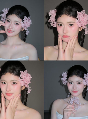 新娘头饰法式复古永生花朵绣球干花高级感气质百搭发饰结婚礼服配