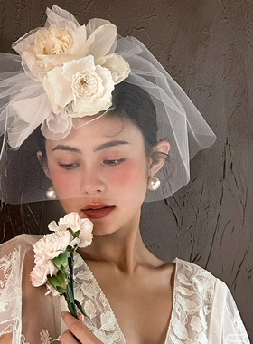 手工花影楼拍照样片香槟头纱原创