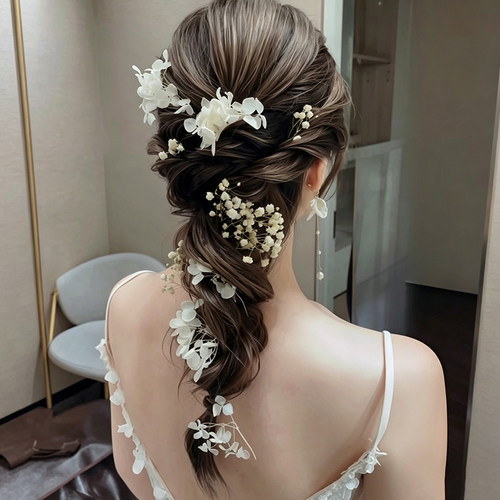 森系花朵发饰永生花绣球新娘超仙头饰结婚纱拍照精致发夹盘发配饰