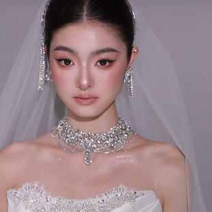 结婚饰品重工闪钻锆石脖链超奢华新娘婚纱礼服项链