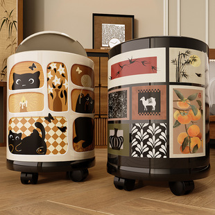 中古风垃圾桶家用客厅大容量带滚轮可移动带盖创意套筒厨房垃圾篓