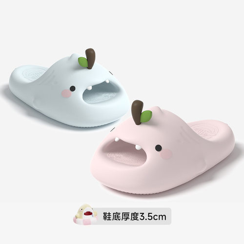 chikoku苹果鲨拉拖鞋女可爱鲨鱼情侣拖鞋男夏季厚底居家防滑抗菌