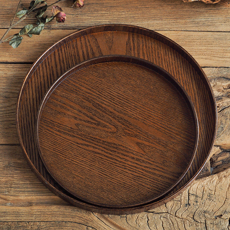 索厨日式复古圆形木质托盘家用点心茶盘餐盘咖啡厅蛋糕盘水果盘,餐饮具,盘,淘宝优惠券,粉丝福利购,淘宝优惠卷