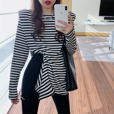 中长款开叉t恤女遮屁股垫肩上衣