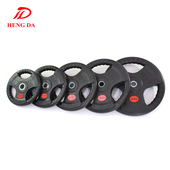 恒达健身房商用家用杠铃片包胶5CM大孔铁芯男士 举重奥杆手抓配重