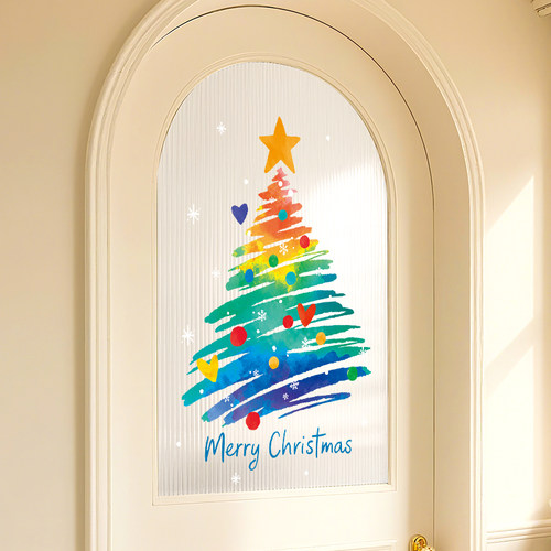 圣诞树玻璃贴纸门窗花静电贴2026圣诞节装饰品窗贴氛围布置墙贴画